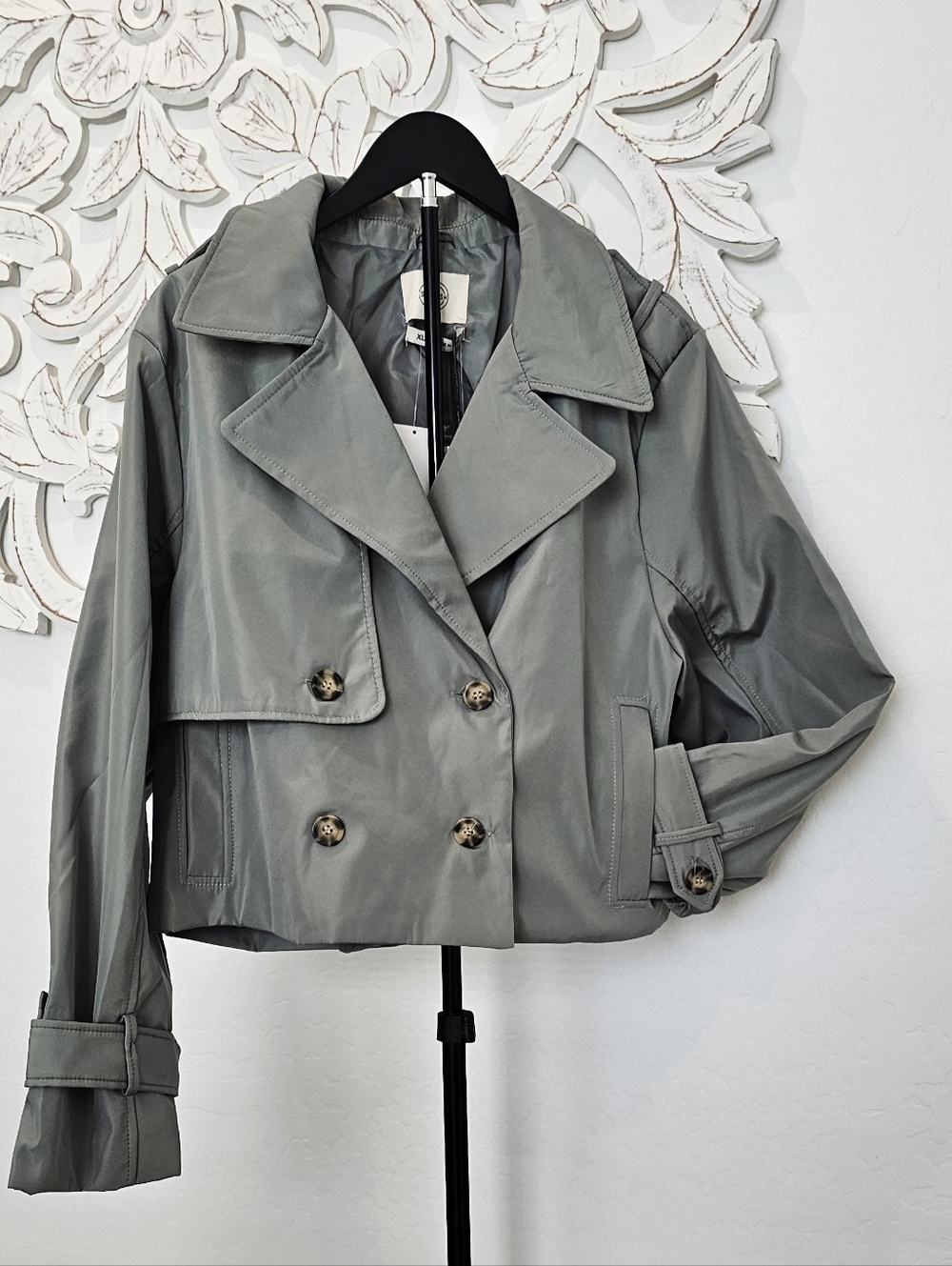 Stoosh Cropped Lined Trench in Sage Green Water Resistant Women's Size XL NWT